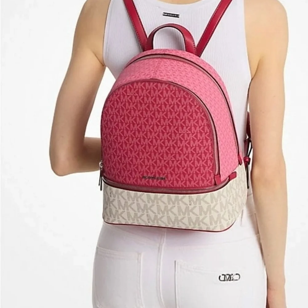 Michael Kors Raspberry Multi Rhea Backpack Nwt. In Bag. - Picture 3 of 4